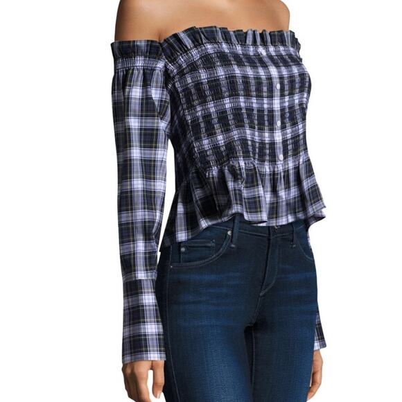 Petersyn 'Blaine' Dover Check Off-the-Shoulder Peplum Top M Plaid Academia Boho - Picture 3 of 11